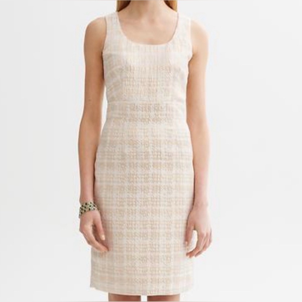 Banana Republic Metallic Houndstooth ShiftDress Size 14 Gold Cream